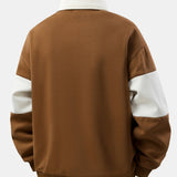 Color Block Patchwork Polo Sweatshirt & Slit Hem Stripe Pants Set