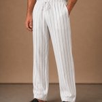 Men's Linen Drawstring Trousers – Striped Casual Fit | Areleon