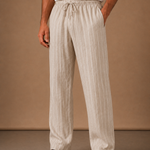 Men's Linen Drawstring Trousers – Striped Casual Fit | Areleon