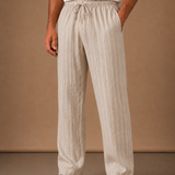 Men's Linen Drawstring Trousers – Striped Casual Fit | Areleon