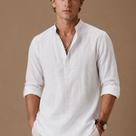 Men's Grandad Collar Linen Shirt – Relaxed Casual Fit | Areleon