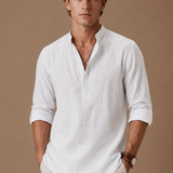 Men's Grandad Collar Linen Shirt – Relaxed Casual Fit | Areleon