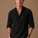 Men's Grandad Collar Linen Shirt – Relaxed Casual Fit | Areleon