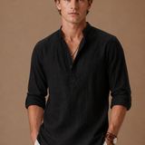 Men's Grandad Collar Linen Shirt – Relaxed Casual Fit | Areleon