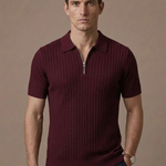 Men's Striped Knit Polo Shirt – Breathable Short Sleeve | Areleon
