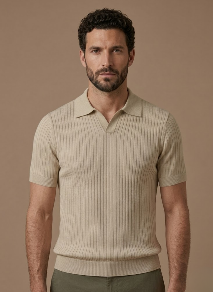 Men's Ribbed Knit Polo Shirt – Lightweight Summer Casual | Areleon