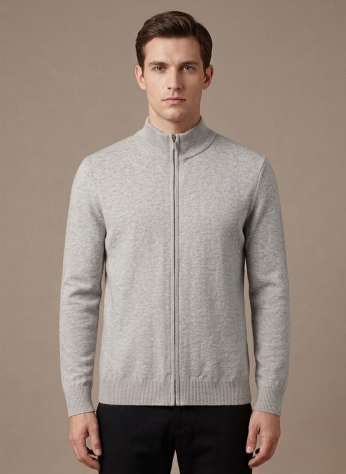 Men's Zip Cardigan – Stand Collar Stretch Knit Casual | Areleon