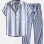 Stripe Linen Shirt & Linen Stripe Straight Leg Pants Set