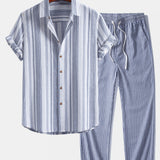 Stripe Linen Shirt & Linen Stripe Straight Leg Pants Set