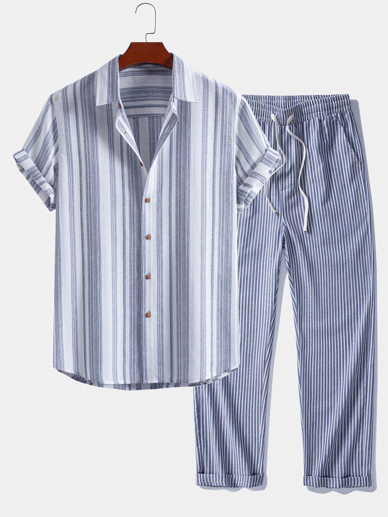 Stripe Linen Shirt & Linen Stripe Straight Leg Pants Set