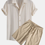 Texture Jacquard Cuban Shirt & Crinkled Textured Drawstring Shorts Set