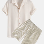 Waffle Shirt & Linen Cotton Blend Drawstring Shorts Set