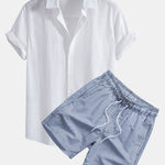 Linen Cotton Shirt & Stripe Print Swim Shorts Set
