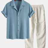 Waffle Shirt & Straight Leg Linen Pants Set