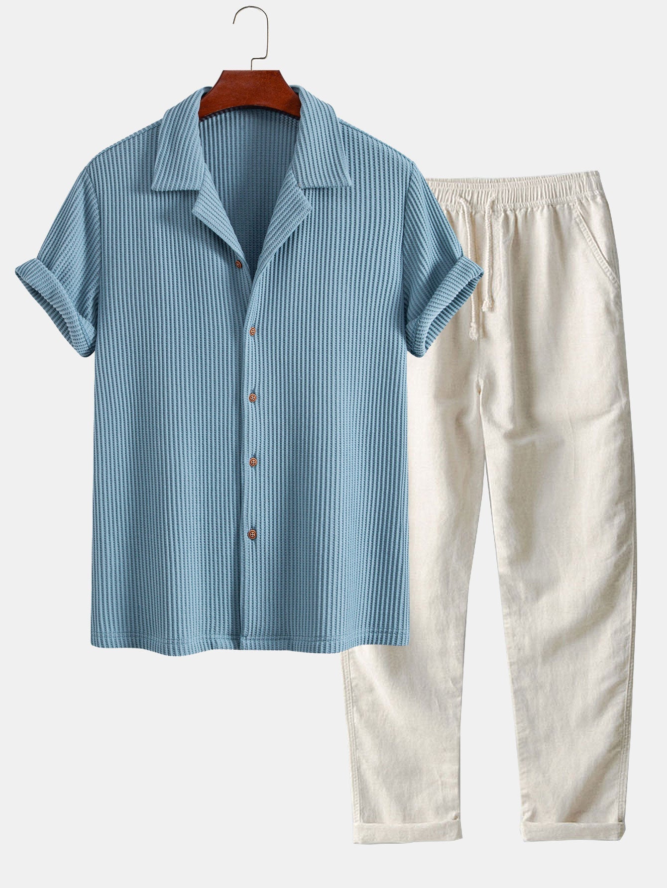 Waffle Shirt & Straight Leg Linen Pants Set