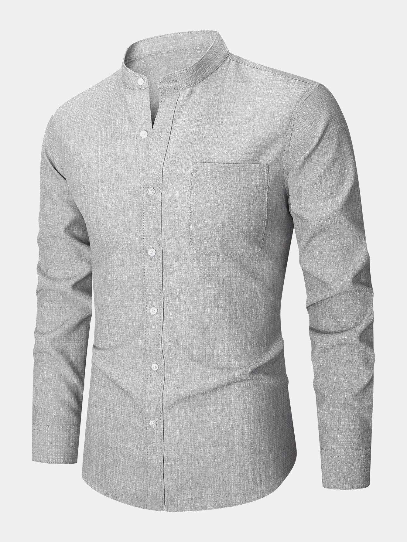 Long Sleeve Textured Stand Collar Shirt