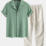 Waffle Shirt & Straight Leg Linen Pants Set
