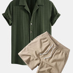 Texture Jacquard Cuban Shirt & Crinkle Textured Drawstring 5" Shorts Set