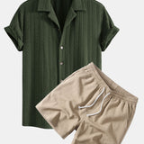 Texture Jacquard Cuban Shirt & Crinkle Textured Drawstring 5" Shorts Set