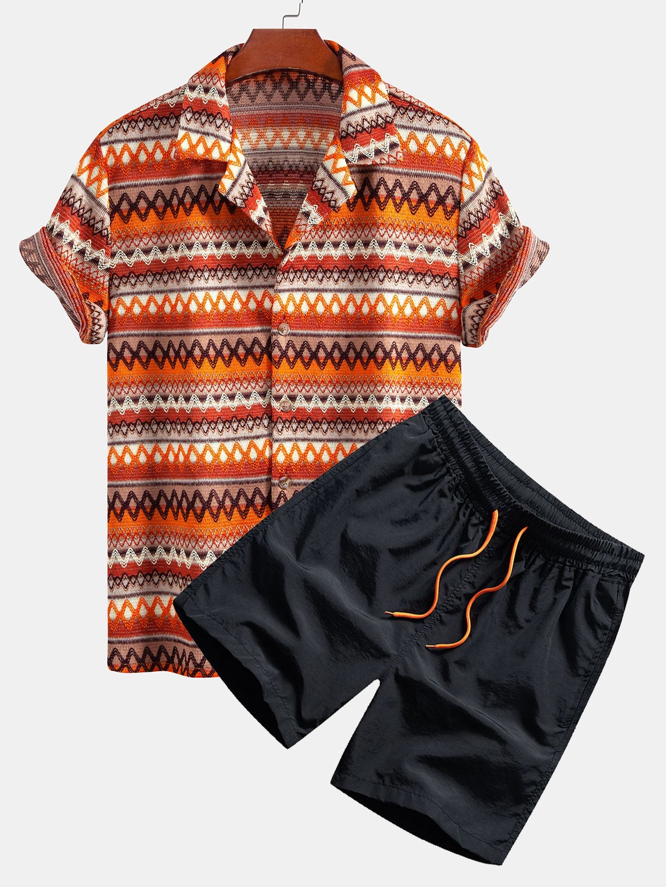 Geometric Cuban Shirt & Swim Shorts Set