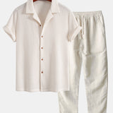 Waffle Shirt & Straight Leg Linen Pants Set