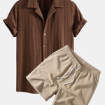 Texture Jacquard Cuban Shirt & Crinkle Textured Drawstring 5" Shorts Set