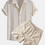 Texture Jacquard Cuban Shirt & Crinkle Textured Drawstring 5" Shorts Set