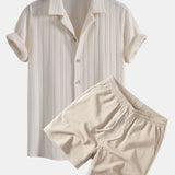 Texture Jacquard Cuban Shirt & Crinkle Textured Drawstring 5" Shorts Set
