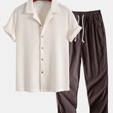 Waffle Shirt & Straight Leg Linen Pants Set