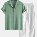 Waffle Shirt & Straight Leg Linen Pants Set
