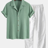 Waffle Shirt & Straight Leg Linen Pants Set