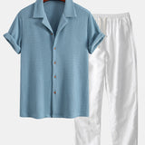 Waffle Shirt & Straight Leg Linen Pants Set