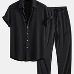 Waffle Shirt & Drawstring Knitted Waffle Pants Set