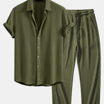 Waffle Shirt & Drawstring Knitted Waffle Pants Set