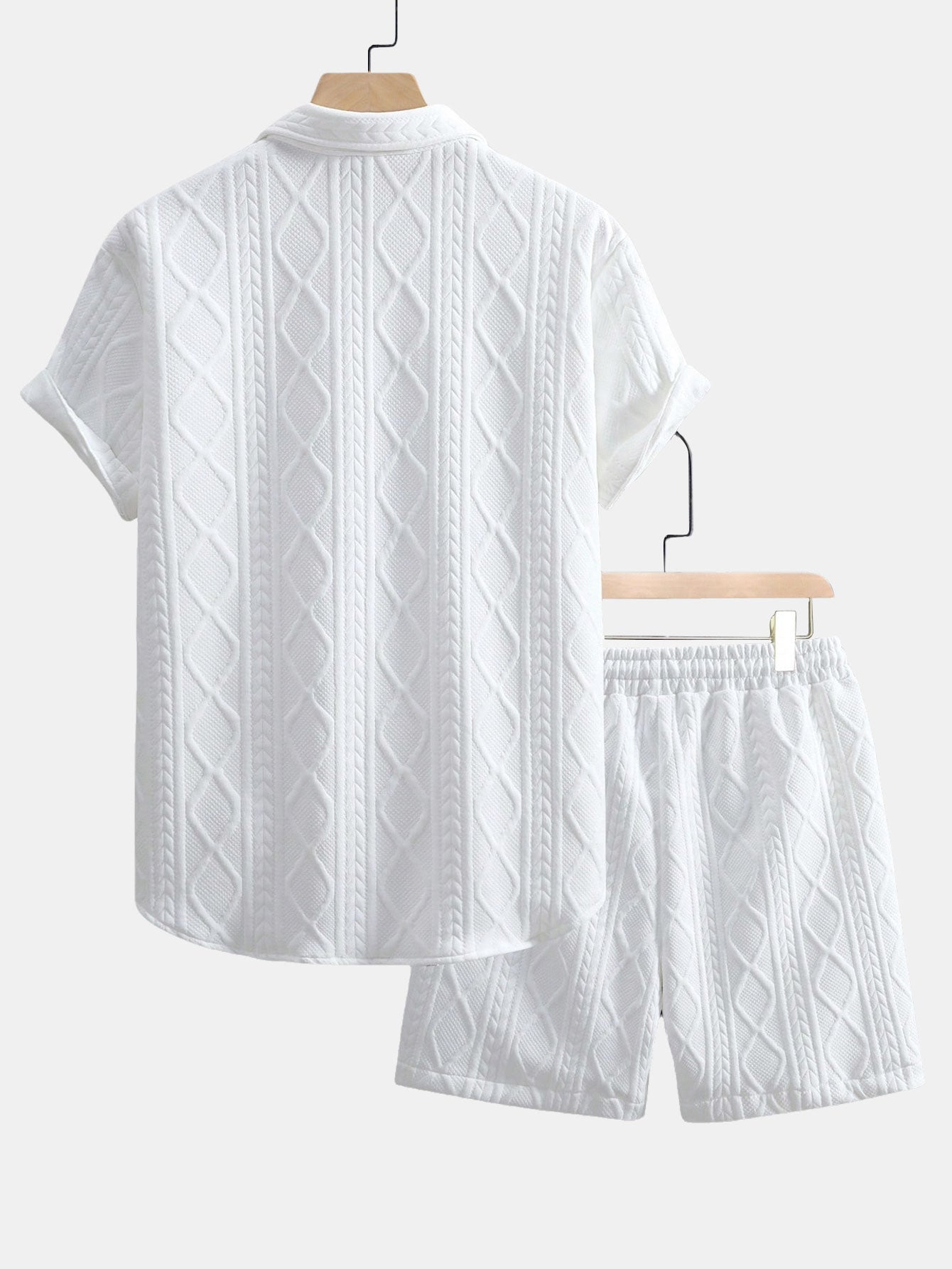 Twist Geometry Jacquard Shirt & Drawstring Shorts Set