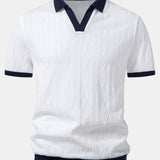 Contrast Geometry Jacquard Knit Polo & Straight Leg Ribbed Pants Set