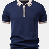 Contrast Trim Zipper Knit Polo & Slim Fit Tapered Trousers Set