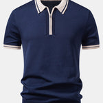 Contrast Trim Zipper Knit Polo & Slim Fit Tapered Trousers Set