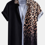 Leopard Print Patchwork Shirt & Swim Shorts Set