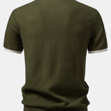 Contrast Knit Waffle Johnny Collar Polo & Drawstring Knitted Waffle Shorts Set