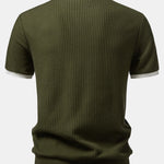 Contrast Knit Waffle Johnny Collar Polo & Drawstring Knitted Waffle Shorts Set