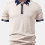 Contrast Trim Zipper Knit Polo & Slim Fit Tapered Trousers Set