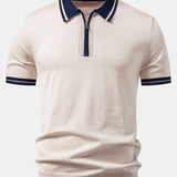 Contrast Trim Zipper Knit Polo & Slim Fit Tapered Trousers Set