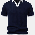 Contrast Geometry Jacquard Knit Polo & Straight Leg Ribbed Pants Set