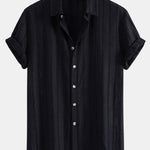 Textured Striped Shirt & Straight Leg Linen Pants Set