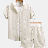 Twist Geometry Jacquard Shirt & Drawstring Shorts Set