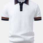 Contrast Stripe Trim Waffle Knit Polo & Slim Fit Tapered Trousers Set