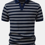 Stripe Waffle Johnny Collar Polo & Slim Fit Tapered Trousers Set