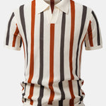 Striped Knit Johnny Collar Polo & Straight Leg Linen Pants Set
