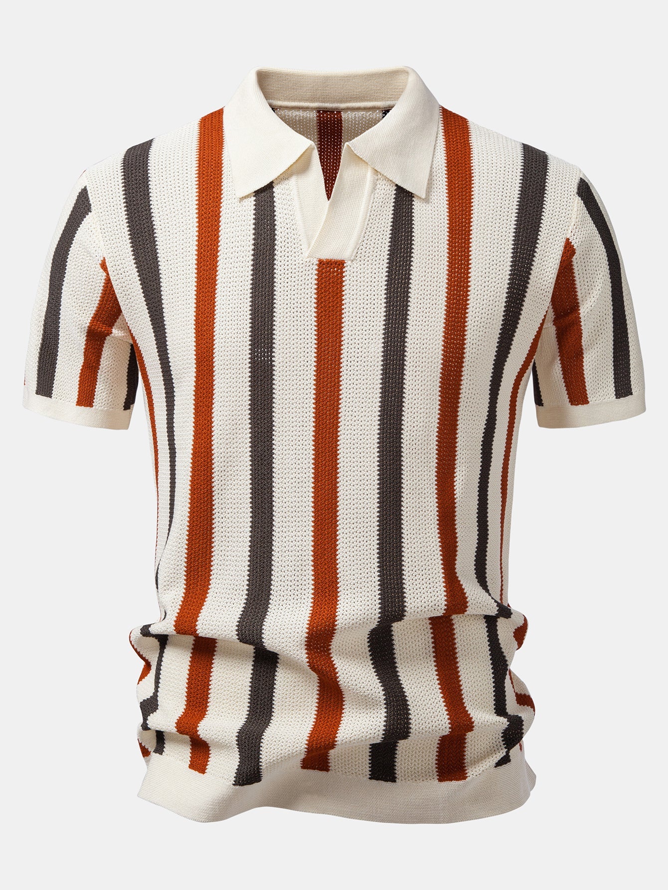Striped Knit Johnny Collar Polo & Straight Leg Linen Pants Set